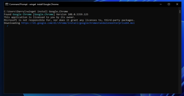 Install Google Chrome using Winget